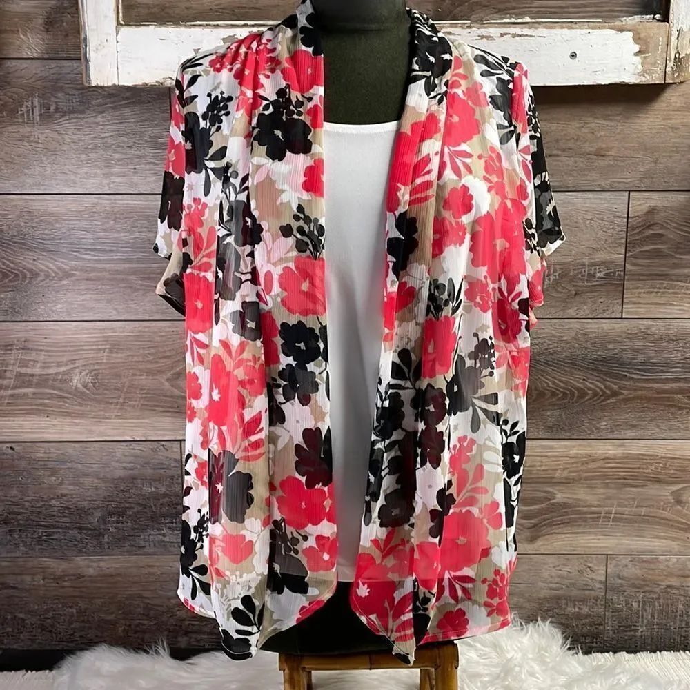 BONWORTH Women’s Floral Cardigan Built in Top Size MP Cottagecore